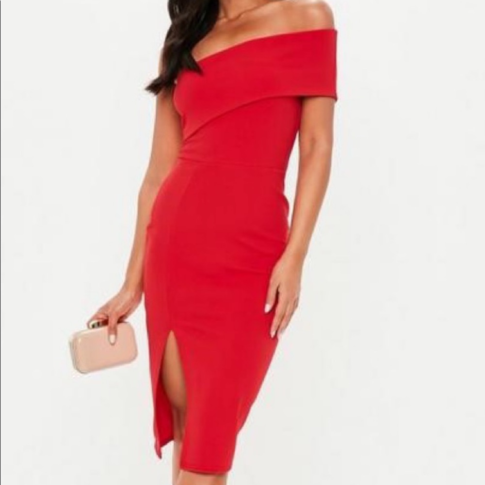 Missguided red one shoulder petite dress